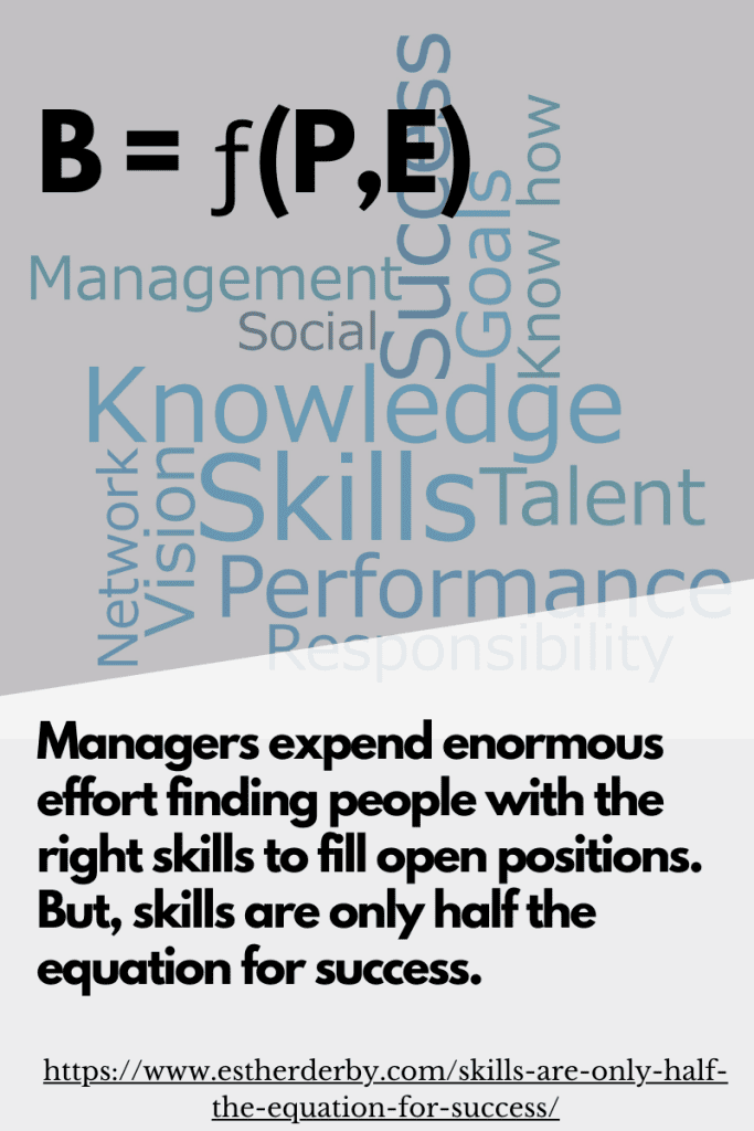 B=f(P,E). Behavior--including job performance--is a function of the person and their environment.