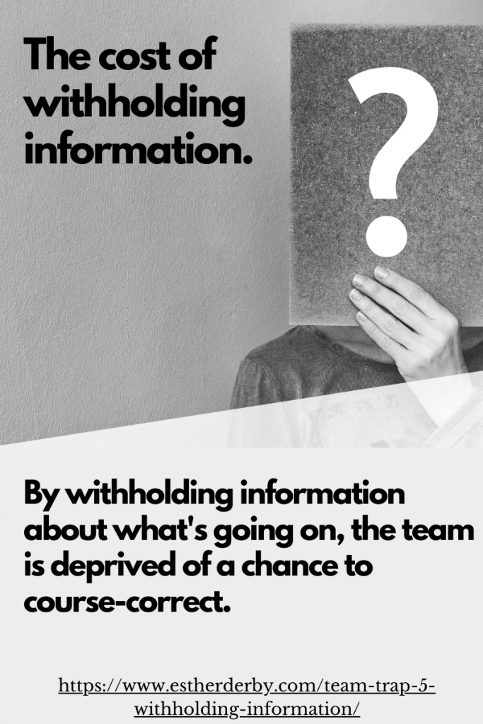 The cost of withholding information. By withholding information, the team is deprived of a chance to course-corect.