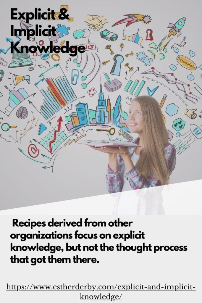 Recipes derived from other organizations focus on explicit knowledge, but not the thought process that got them there.