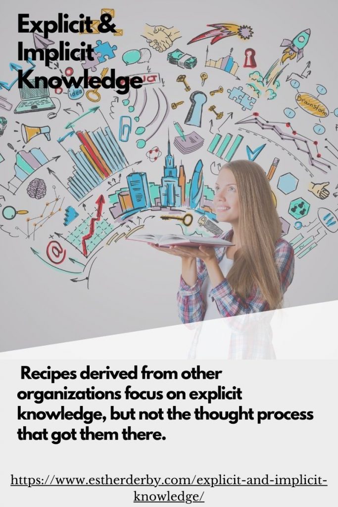 Recipes derived from other organizations focus on explicit knowledge, but not the thought process that got them there.