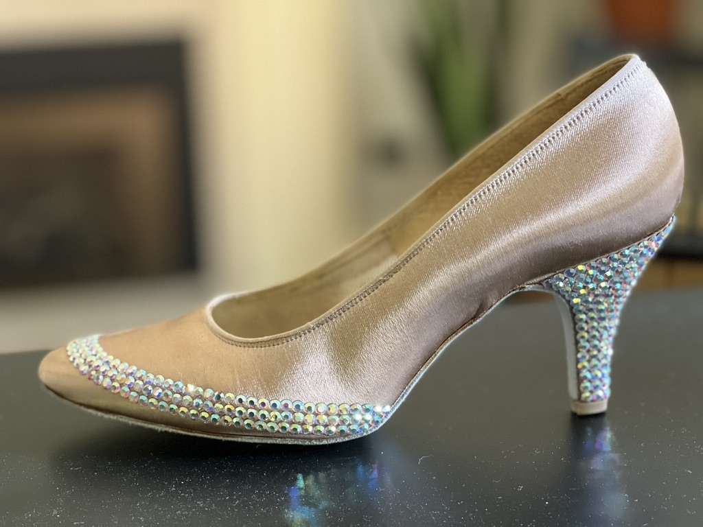 Ladies ballroom dance shoe with rhinestones.